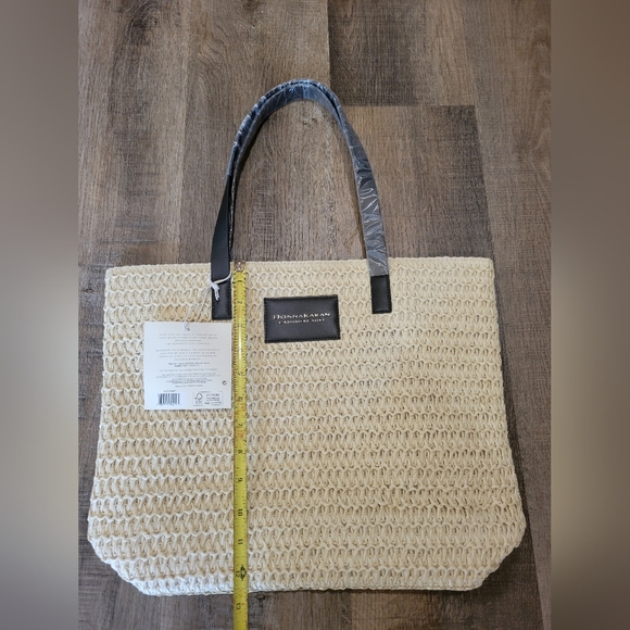Donna Karan Woven Beige Tote with Black Handles - Picture 8 of 10